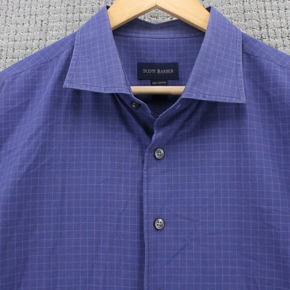 Scott Barber Shirt Mens 2XL Blue Plaid Button Down Long Sleeve Collared Cotton - Picture 5 of 9